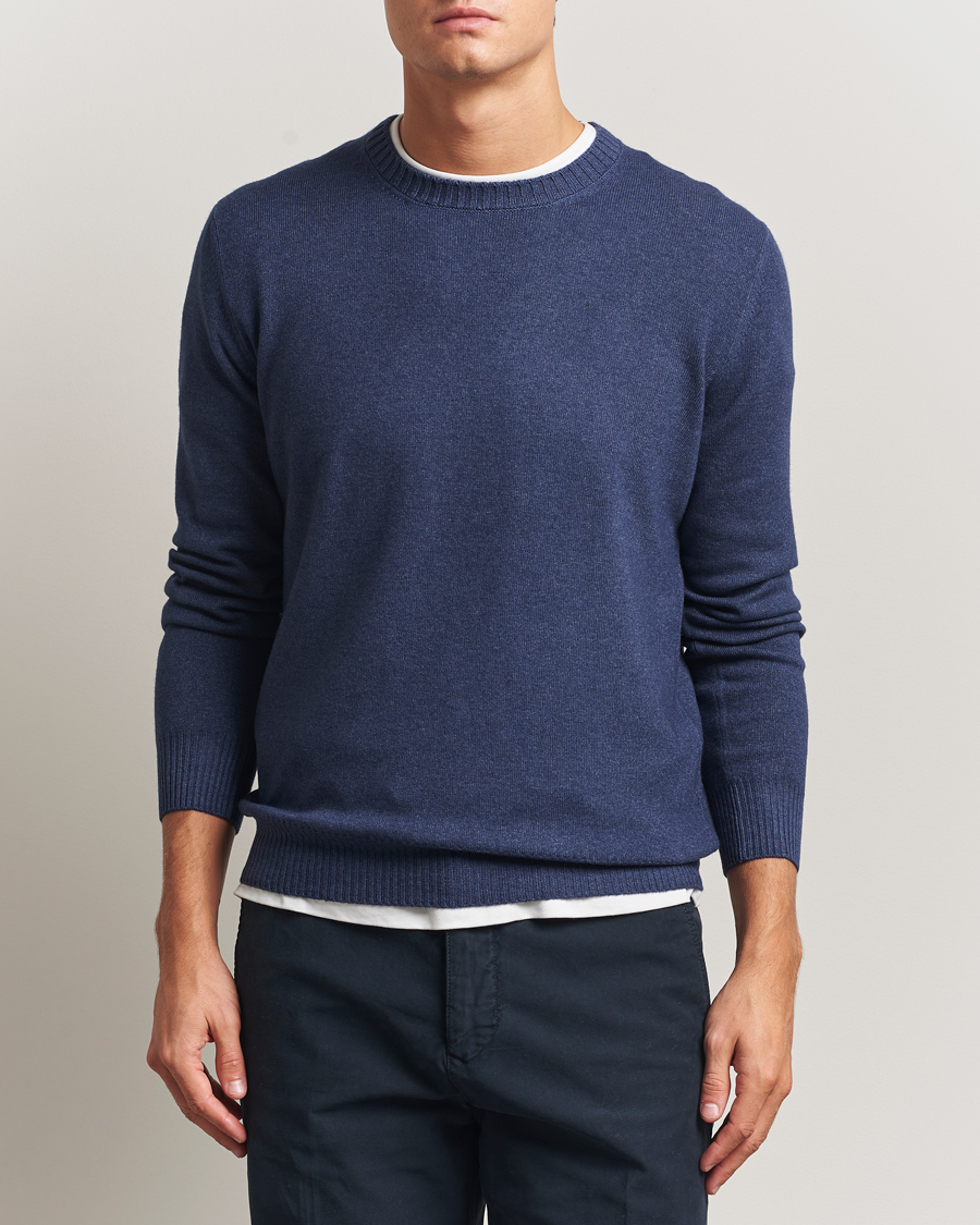 Herr | Tröjor | Gran Sasso | Wool/Cashmere Washed Crew Neck Navy Melange