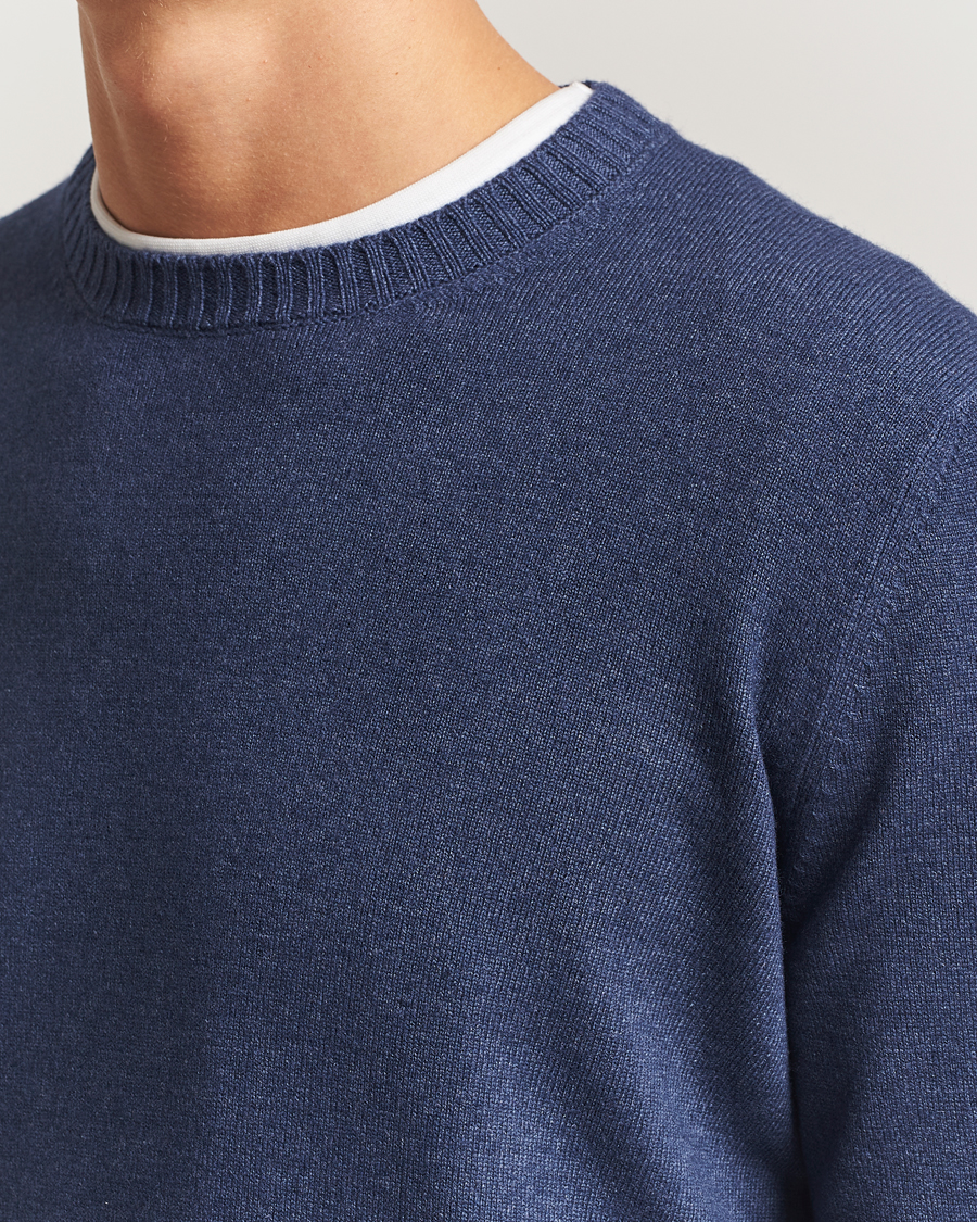 Herr | Tröjor | Gran Sasso | Wool/Cashmere Washed Crew Neck Navy Melange