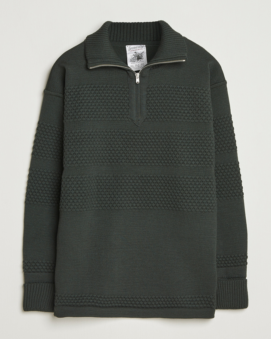 Herr | Tröjor | S.N.S. Herning | Fisherman Wool Short Zip Dark Forest Green