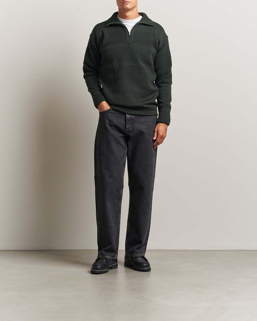 Herr | Tröjor | S.N.S. Herning | Fisherman Wool Short Zip Dark Forest Green