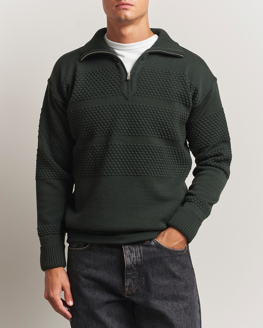 Herr | Tröjor | S.N.S. Herning | Fisherman Wool Short Zip Dark Forest Green