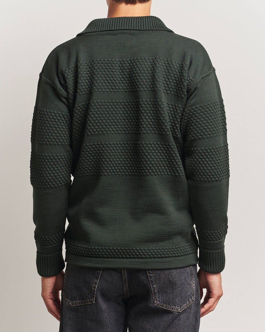 Herr | Tröjor | S.N.S. Herning | Fisherman Wool Short Zip Dark Forest Green