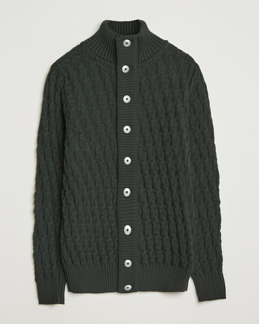 Herr | Tröjor | S.N.S. Herning | Stark Wool Cable Cardigan Dark Forest Green