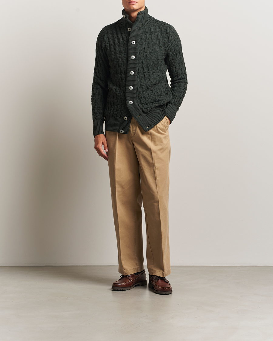 Herr | Tröjor | S.N.S. Herning | Stark Wool Cable Cardigan Dark Forest Green
