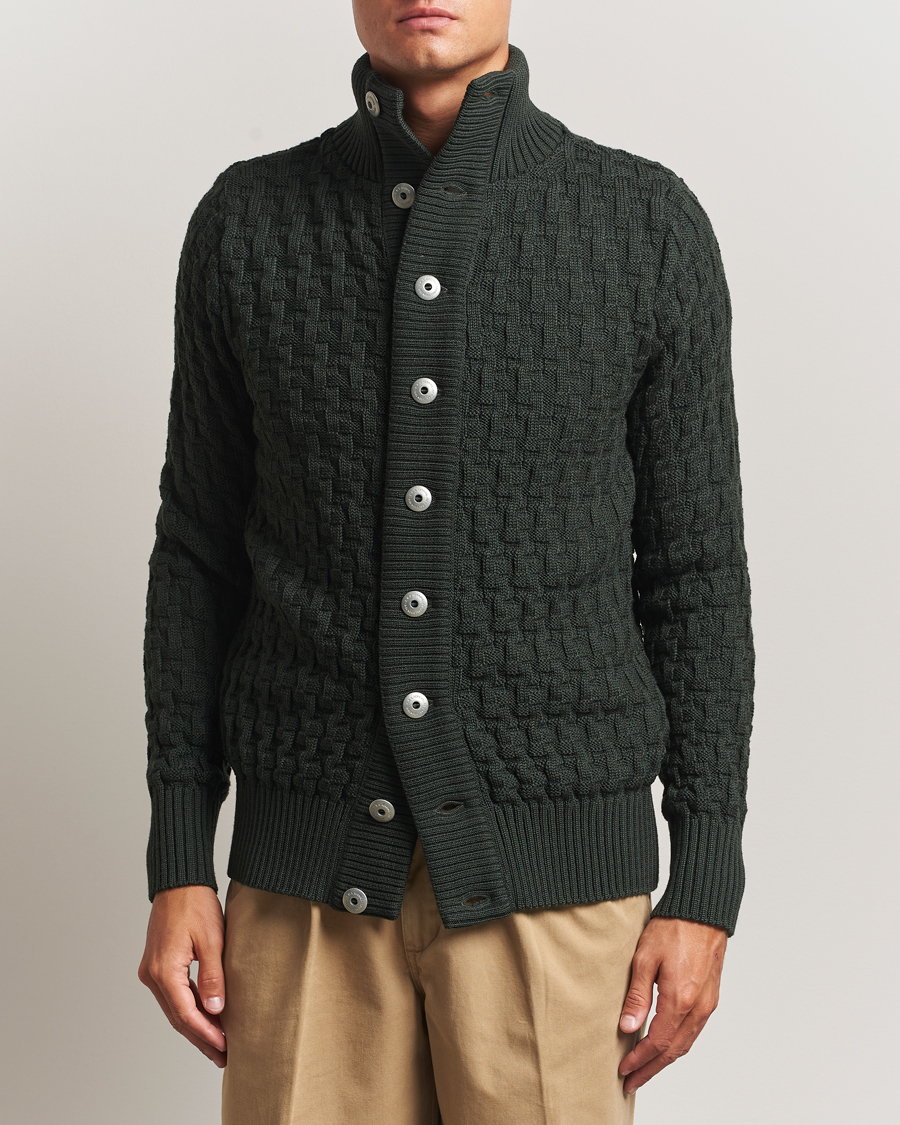 Herr | Tröjor | S.N.S. Herning | Stark Wool Cable Cardigan Dark Forest Green