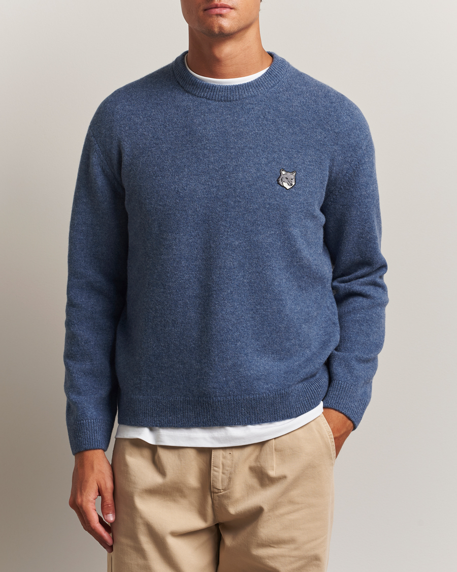 Herr | Tröjor | Maison Kitsuné | Grey Fox Head Lambswool Sweater Powder Blue
