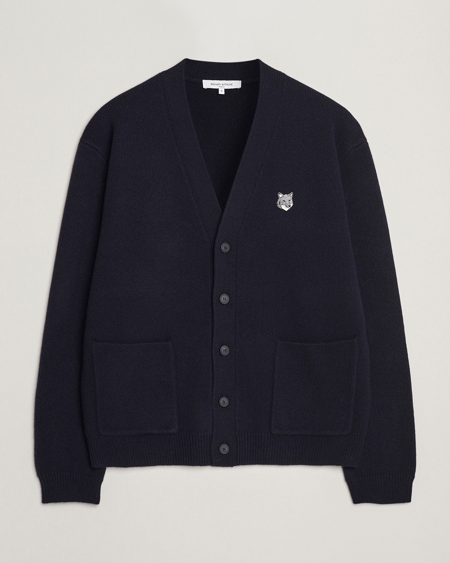 Herr | Tröjor | Maison Kitsuné | Grey Fox Head Milano Lambswool Cardigan Classic Navy