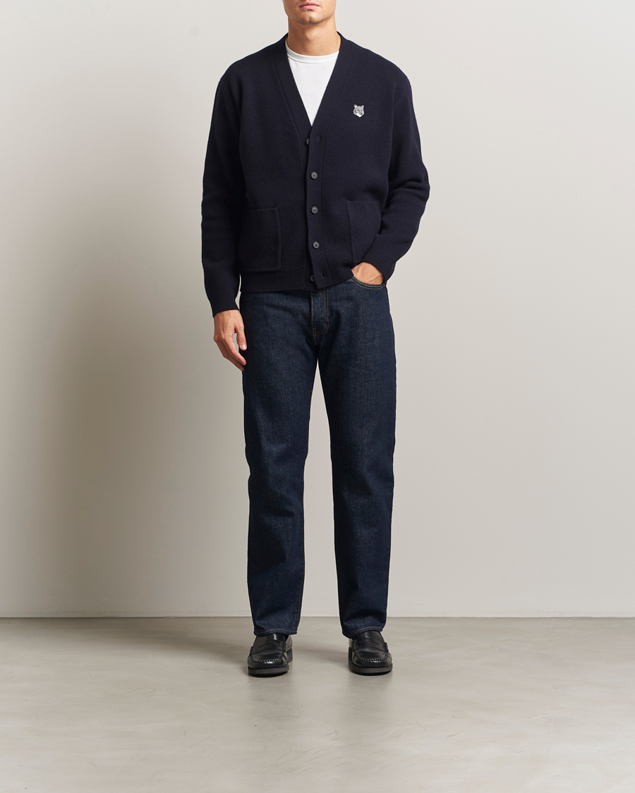 Herr | Tröjor | Maison Kitsuné | Grey Fox Head Milano Lambswool Cardigan Classic Navy