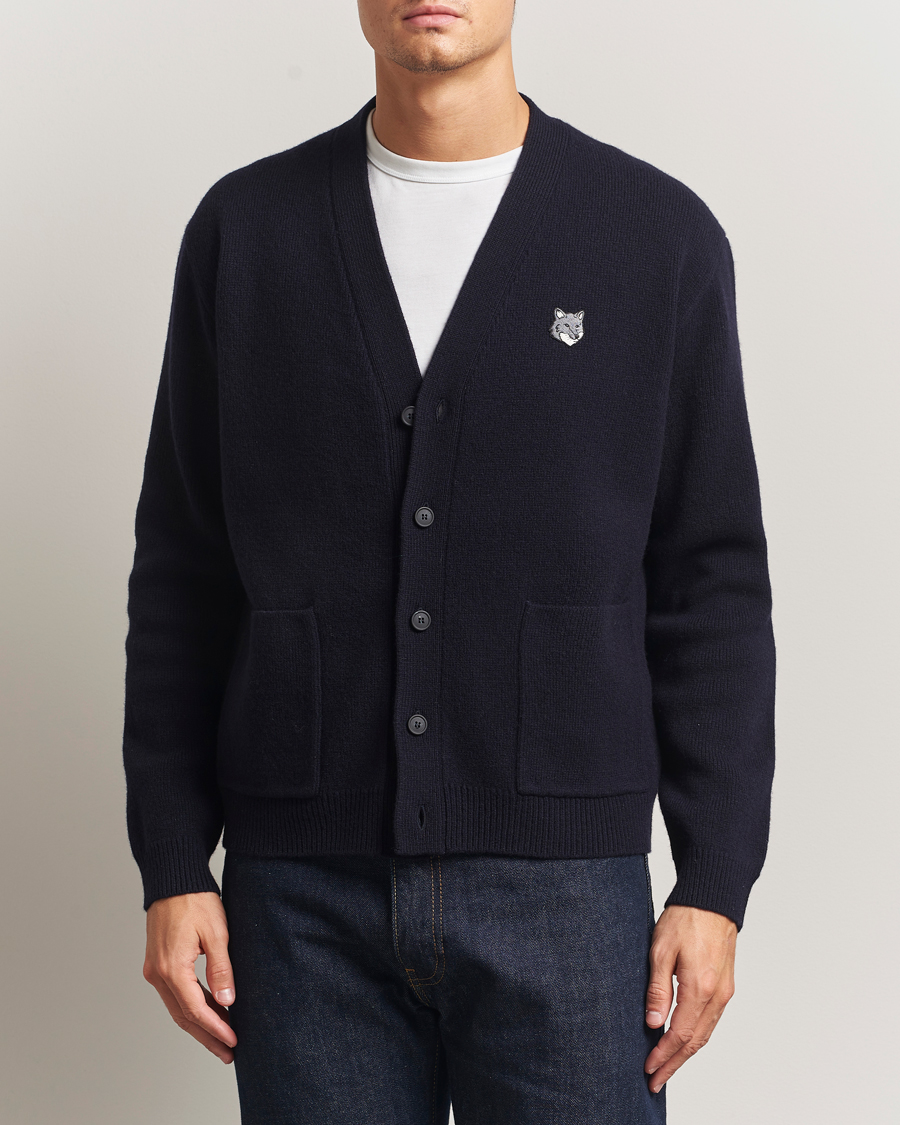 Herr | Tröjor | Maison Kitsuné | Grey Fox Head Milano Lambswool Cardigan Classic Navy