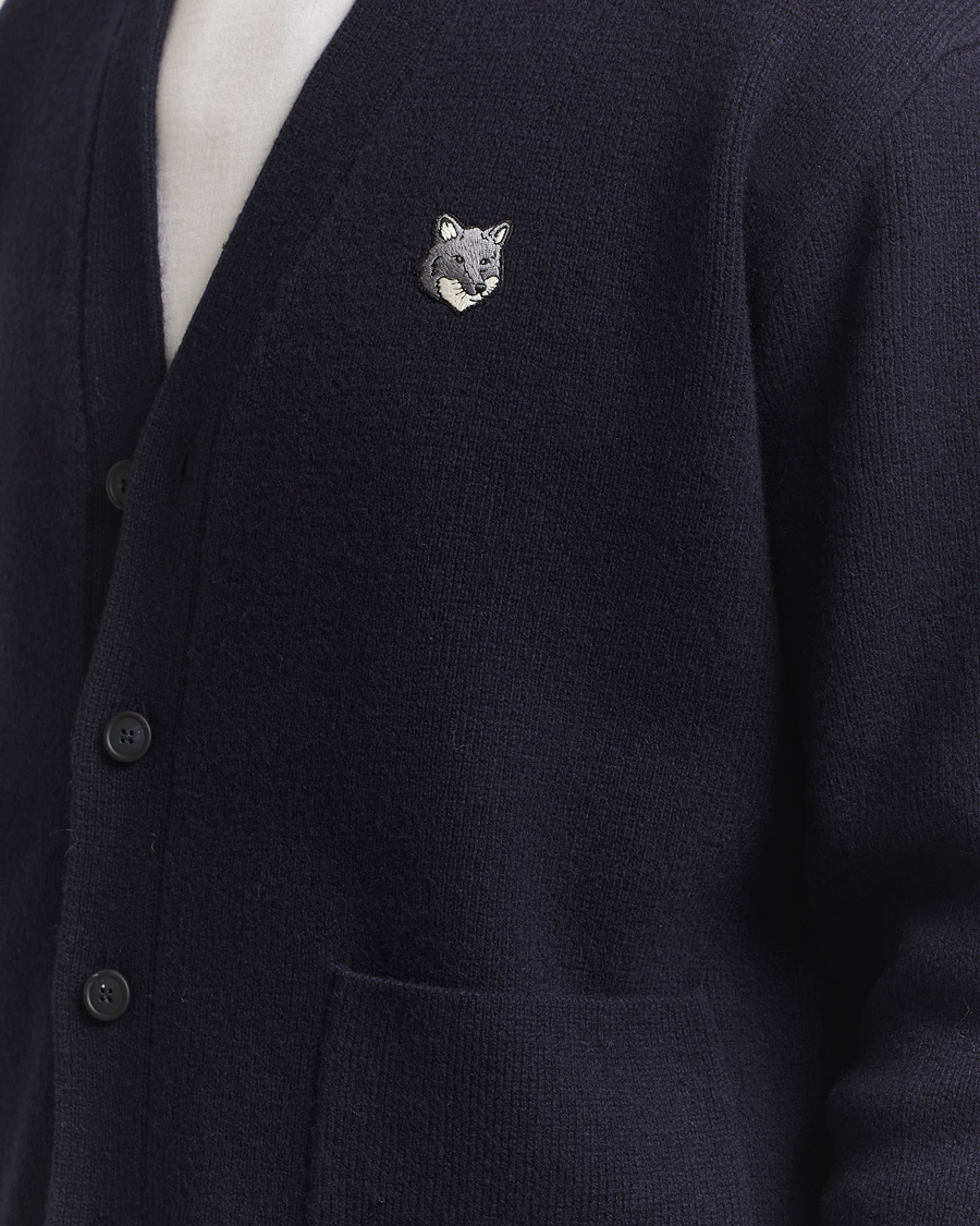 Herr | Tröjor | Maison Kitsuné | Grey Fox Head Milano Lambswool Cardigan Classic Navy