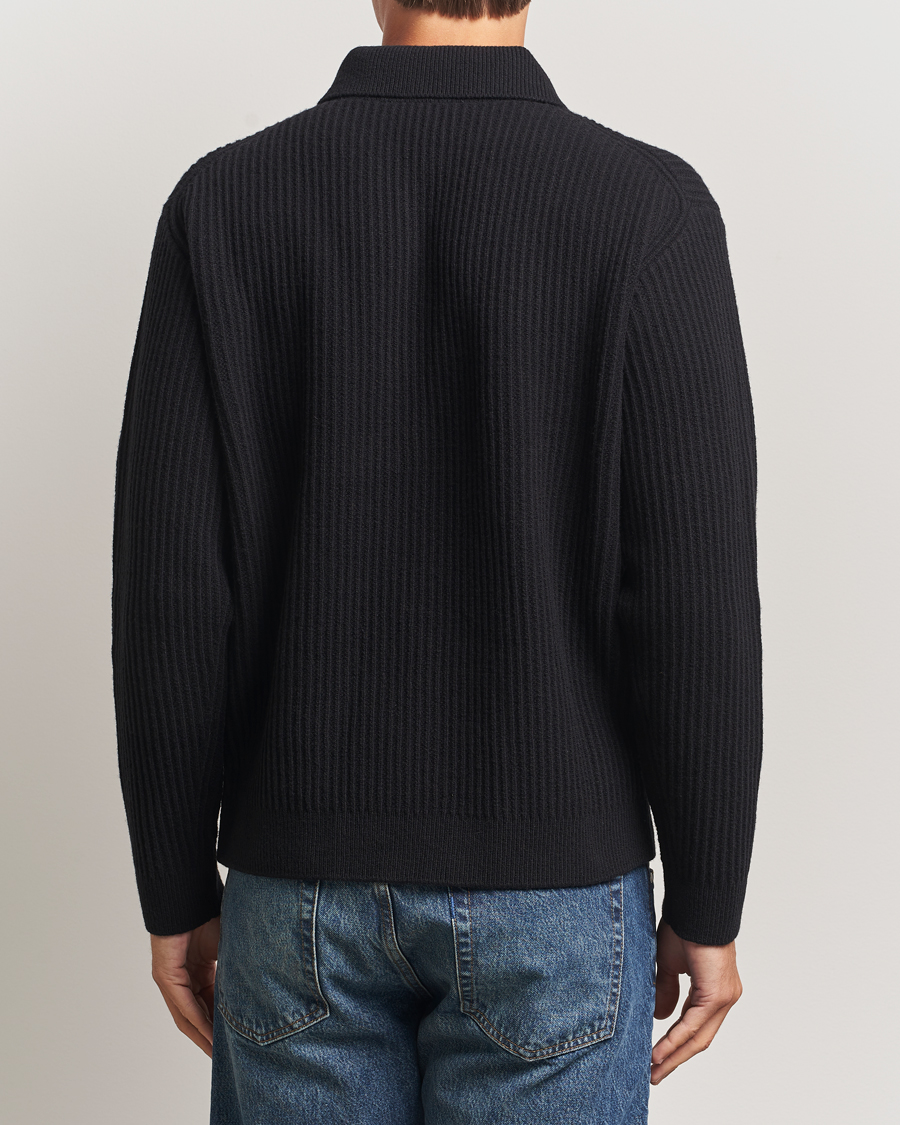 Herr | Tröjor | Maison Kitsuné | Tonal Fox Head Wool Ribbed Polo Black