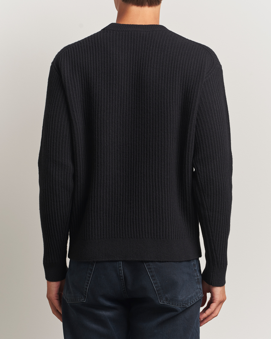 Herr | Tröjor | Maison Kitsuné | Tonal Fox Head Wool Ribbed Sweater Black