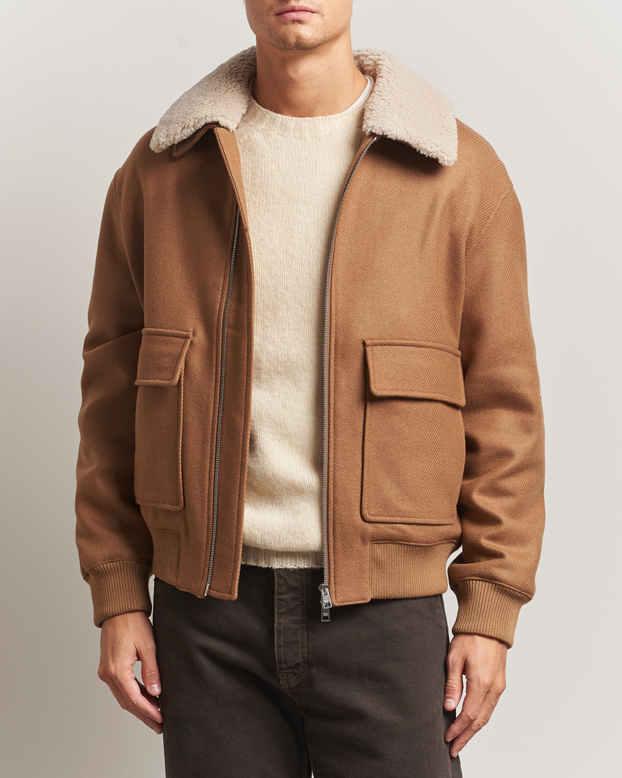 Herr | Jackor | Maison Kitsuné | Wool Shearling Collar Aviator Jacket Ginger Brown