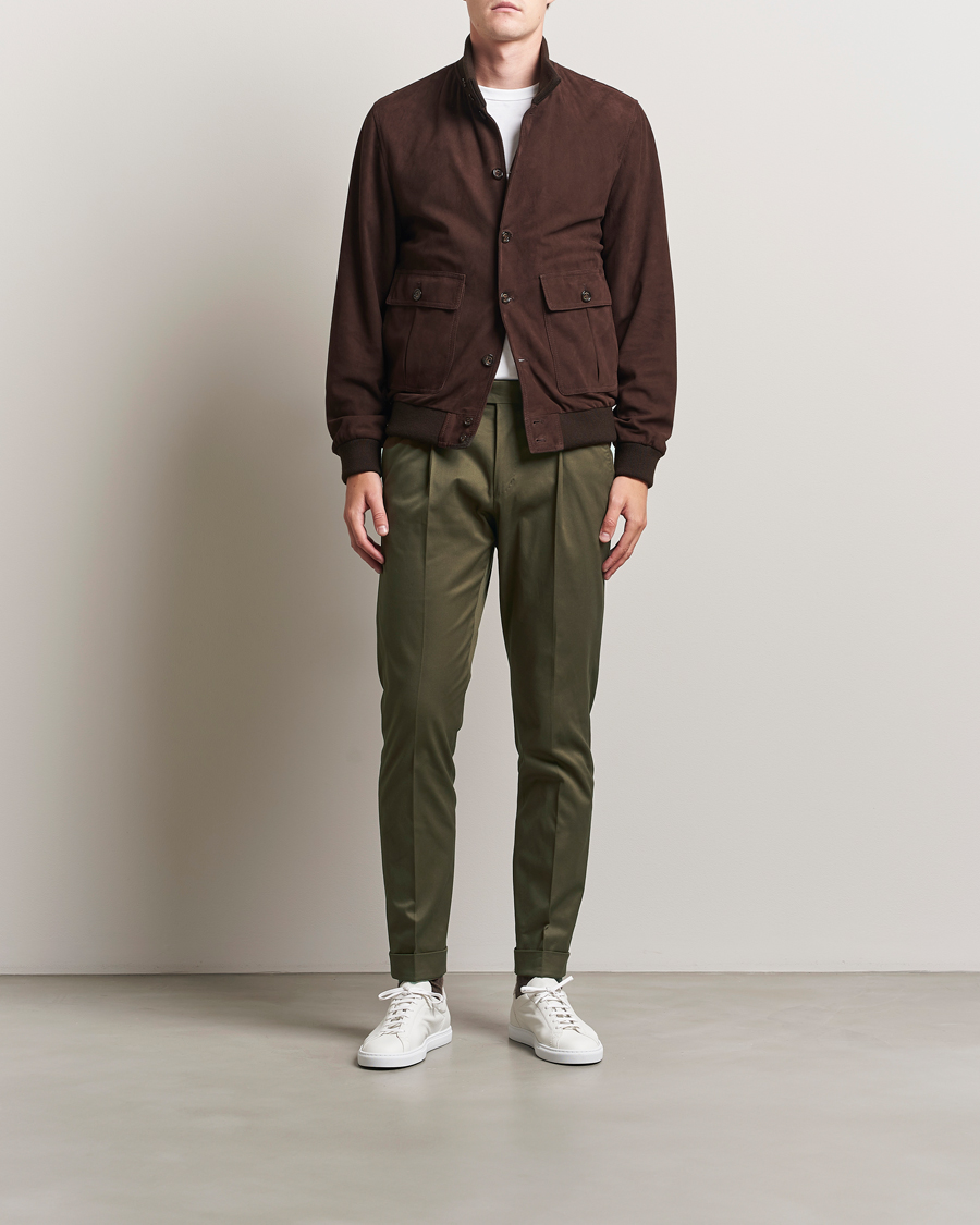 Herr | Byxor | Tiger of Sweden | Tenuta Pleated Cotton Trousers Deep Olive