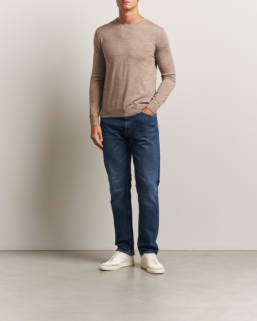 Herr | Tröjor | Tiger of Sweden | Connor Extra Fine Merino Crew Neck Pullover Beige Melange