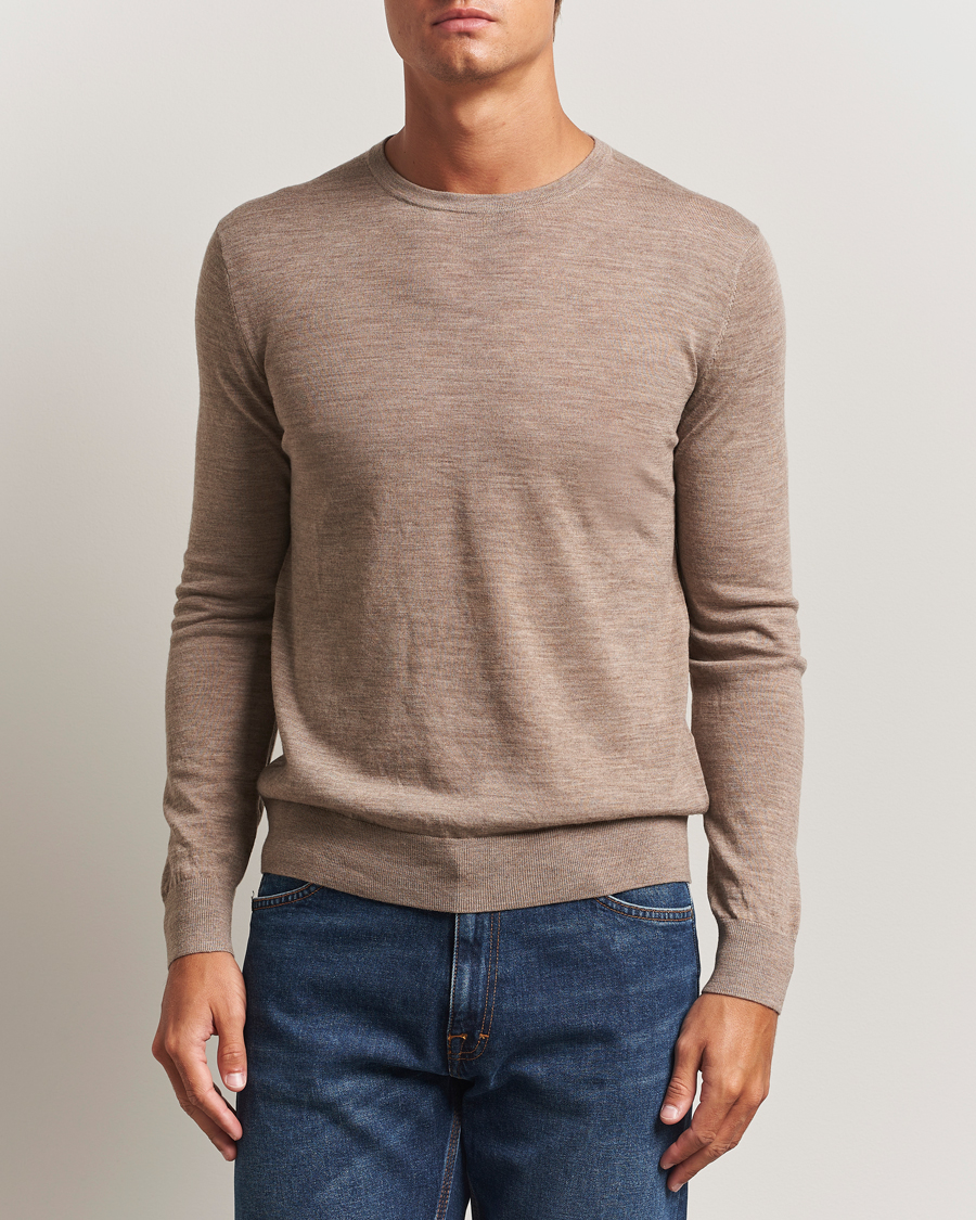 Herr | Tröjor | Tiger of Sweden | Connor Extra Fine Merino Crew Neck Pullover Beige Melange