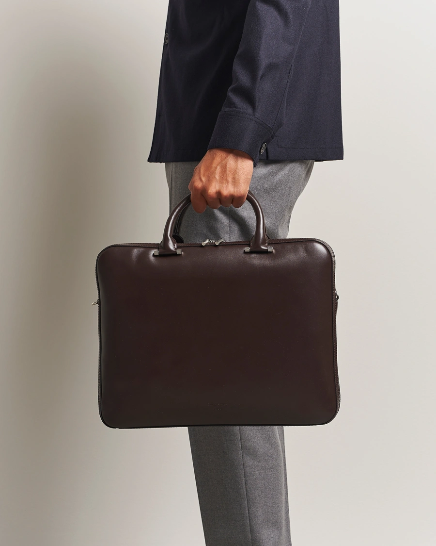 Herr | Väskor | Tiger of Sweden | Valise Smooth Leather Double Zip Briefcase Dark Brown