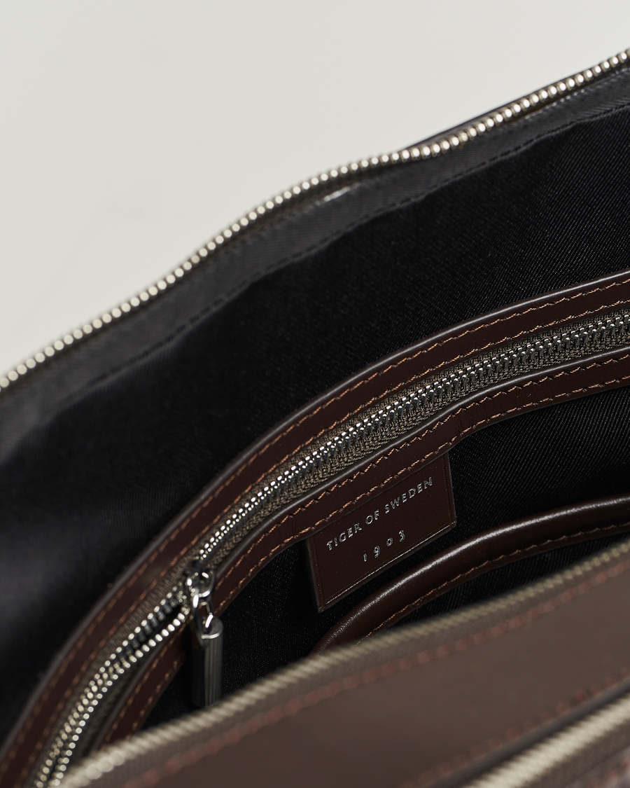 Herr | Väskor | Tiger of Sweden | Valise Smooth Leather Double Zip Briefcase Dark Brown
