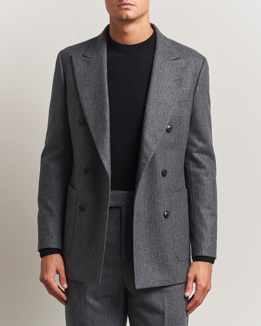 Herr | Kavajer | Tiger of Sweden | Joachim Wool Double Breasted Pinstriped Blazer Silver