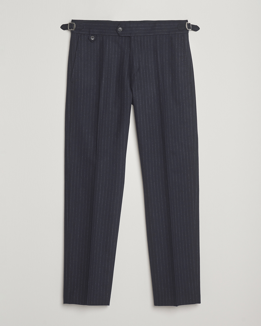 Herr | Byxor | Tiger of Sweden | Tense Wool Pleated Pinstriped Trousers Blue Function