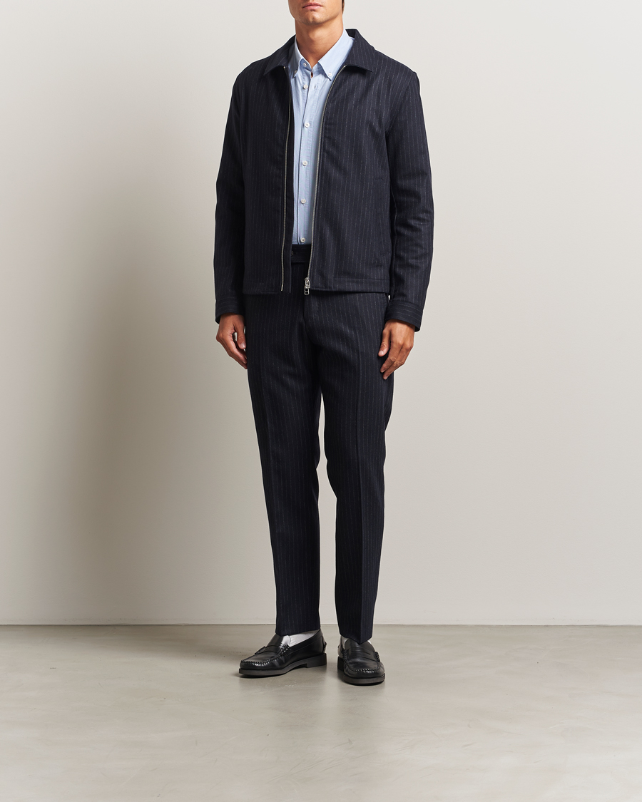 Herr | Byxor | Tiger of Sweden | Tense Wool Pleated Pinstriped Trousers Blue Function