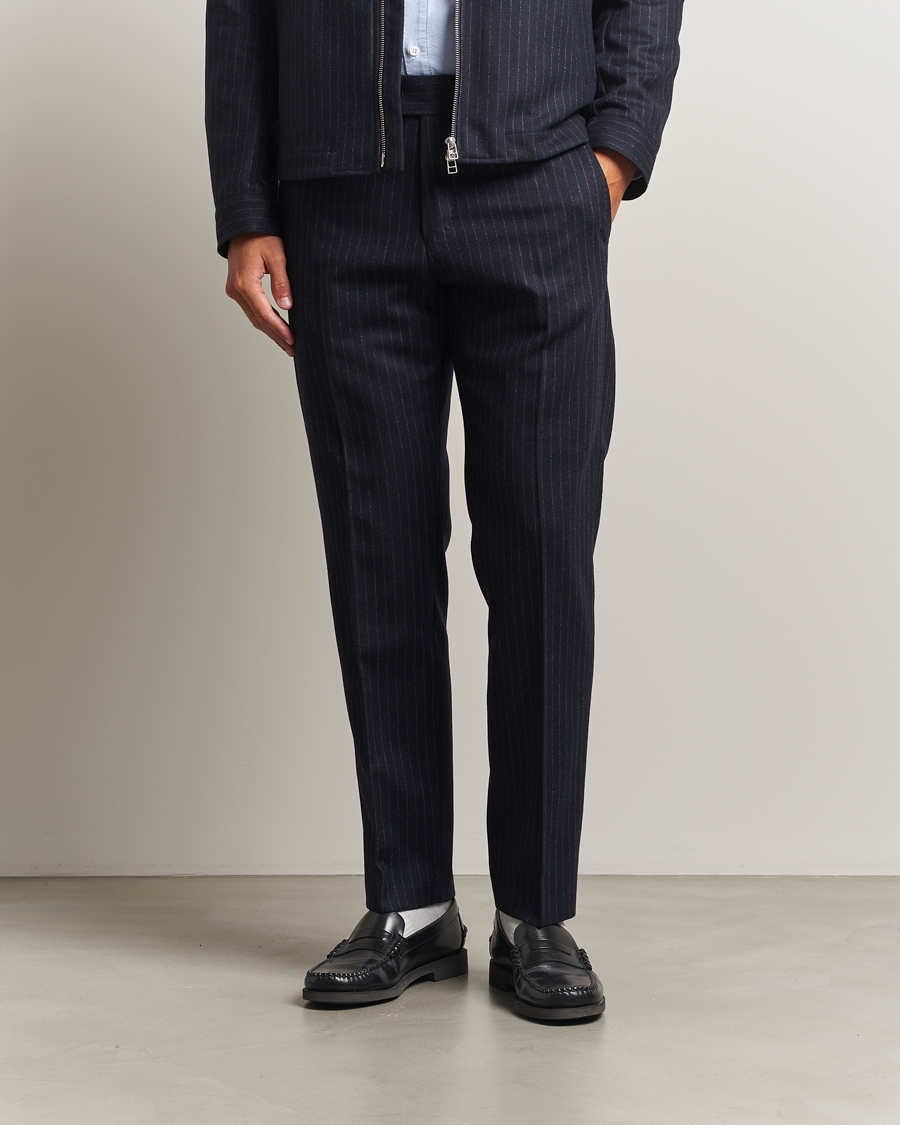 Herr | Byxor | Tiger of Sweden | Tense Wool Pleated Pinstriped Trousers Blue Function