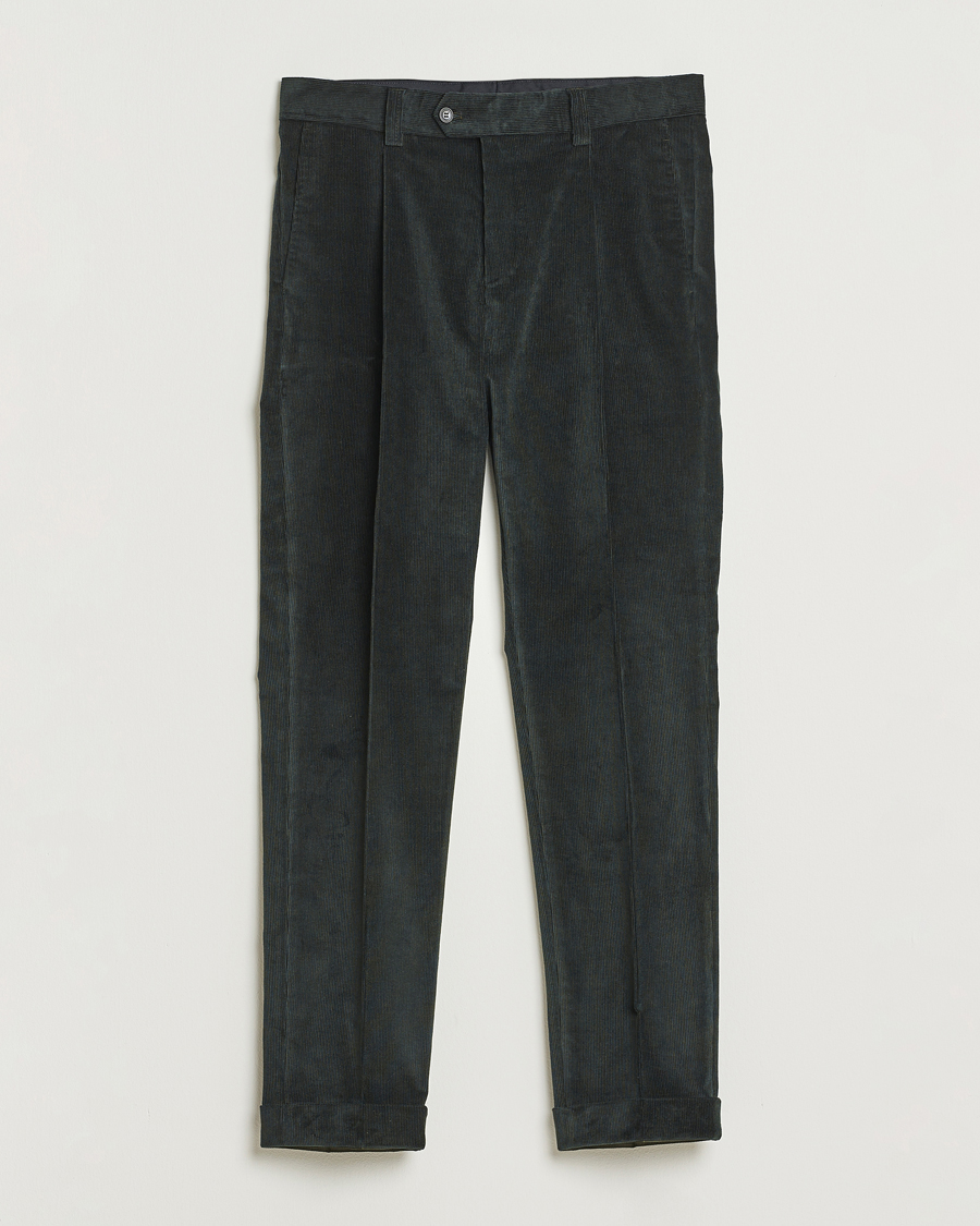 Herr | Byxor | Tiger of Sweden | Tenuta Pleated Corduroy Trousers Midnight Green