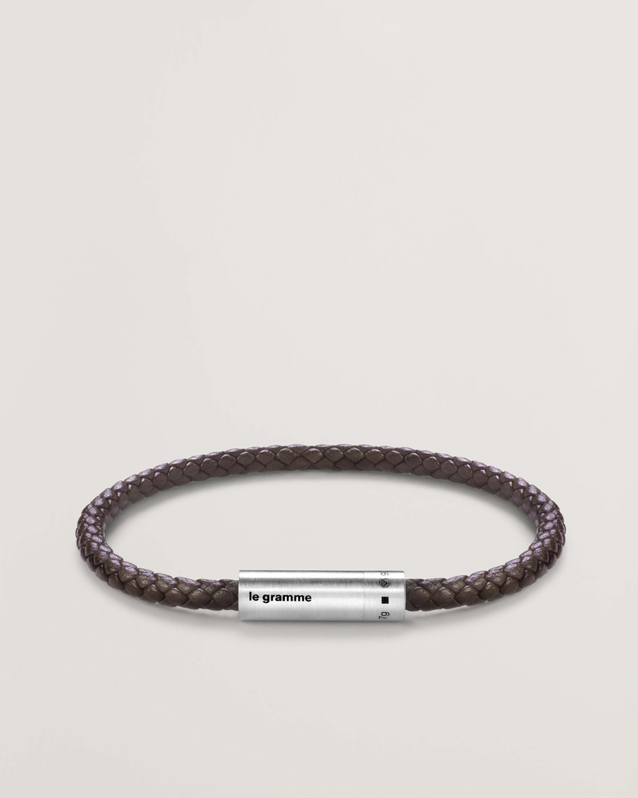Herr | Smycken | LE GRAMME | Leather Cable Bracelet Brown/Sterling Silver 7g