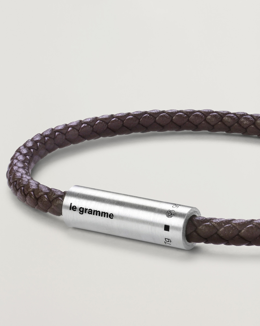 Herr | Smycken | LE GRAMME | Leather Cable Bracelet Brown/Sterling Silver 7g