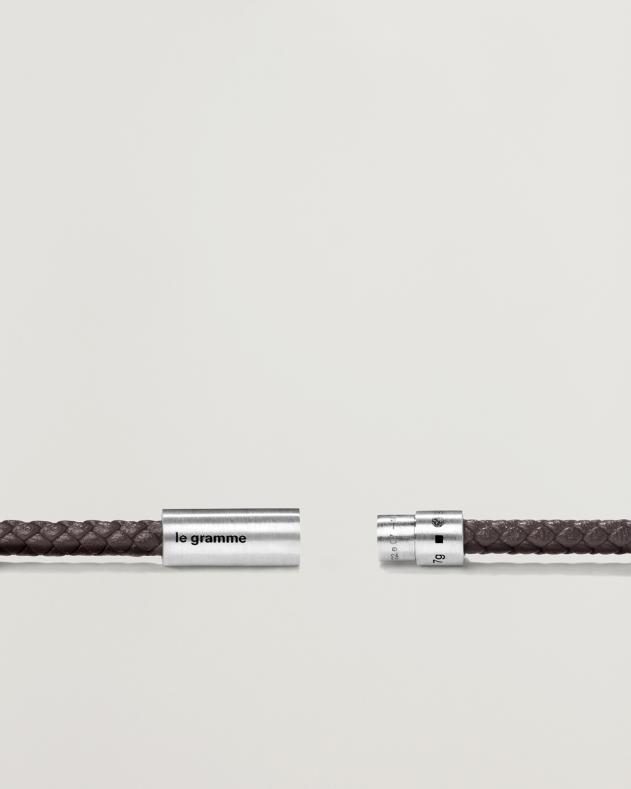 Herr | Smycken | LE GRAMME | Leather Cable Bracelet Brown/Sterling Silver 7g