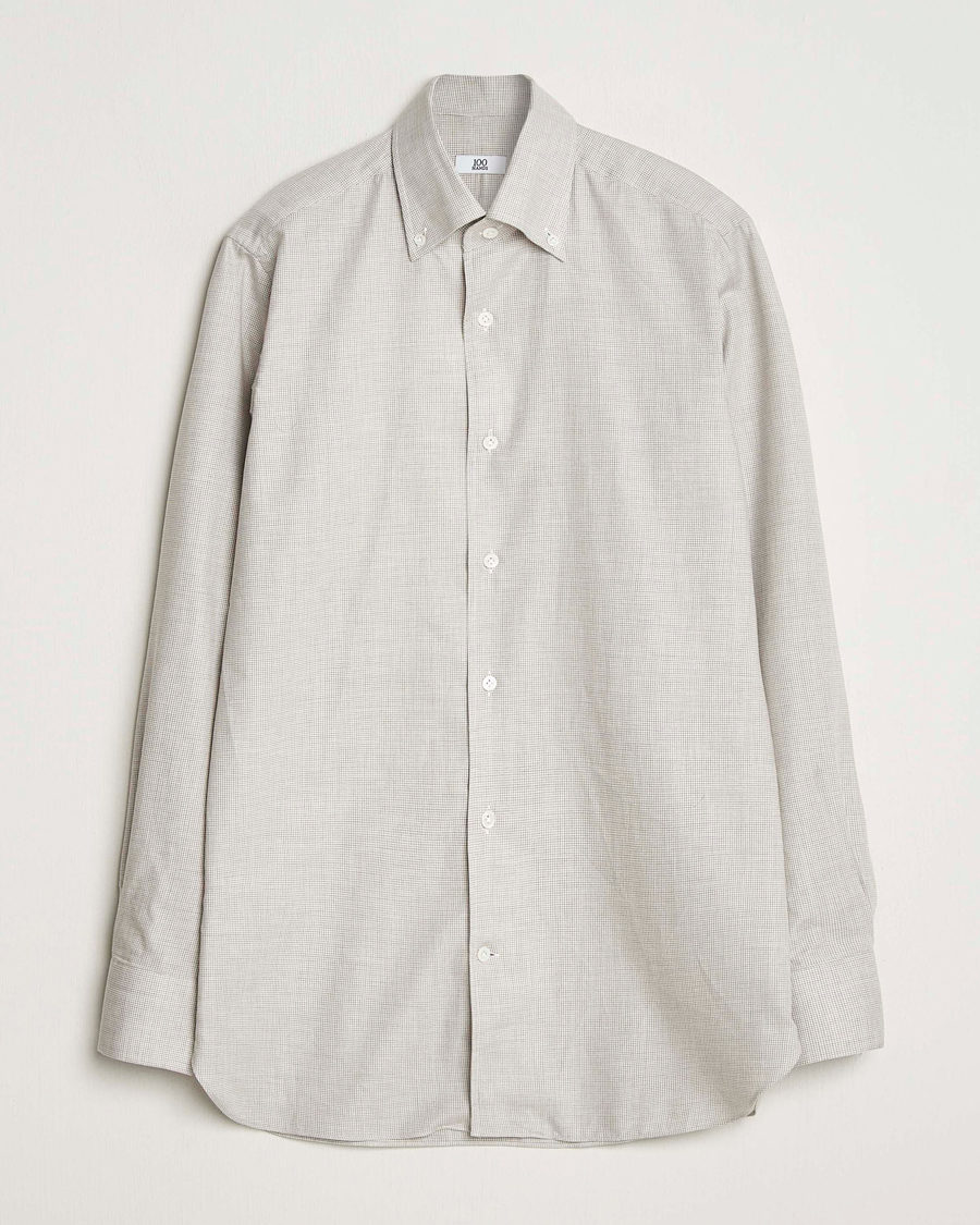 Herr | Skjortor | 100Hands | Micro Houndstooth Flannel Button Down Beige
