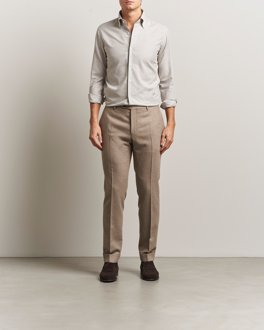 Herr | Skjortor | 100Hands | Micro Houndstooth Flannel Button Down Beige