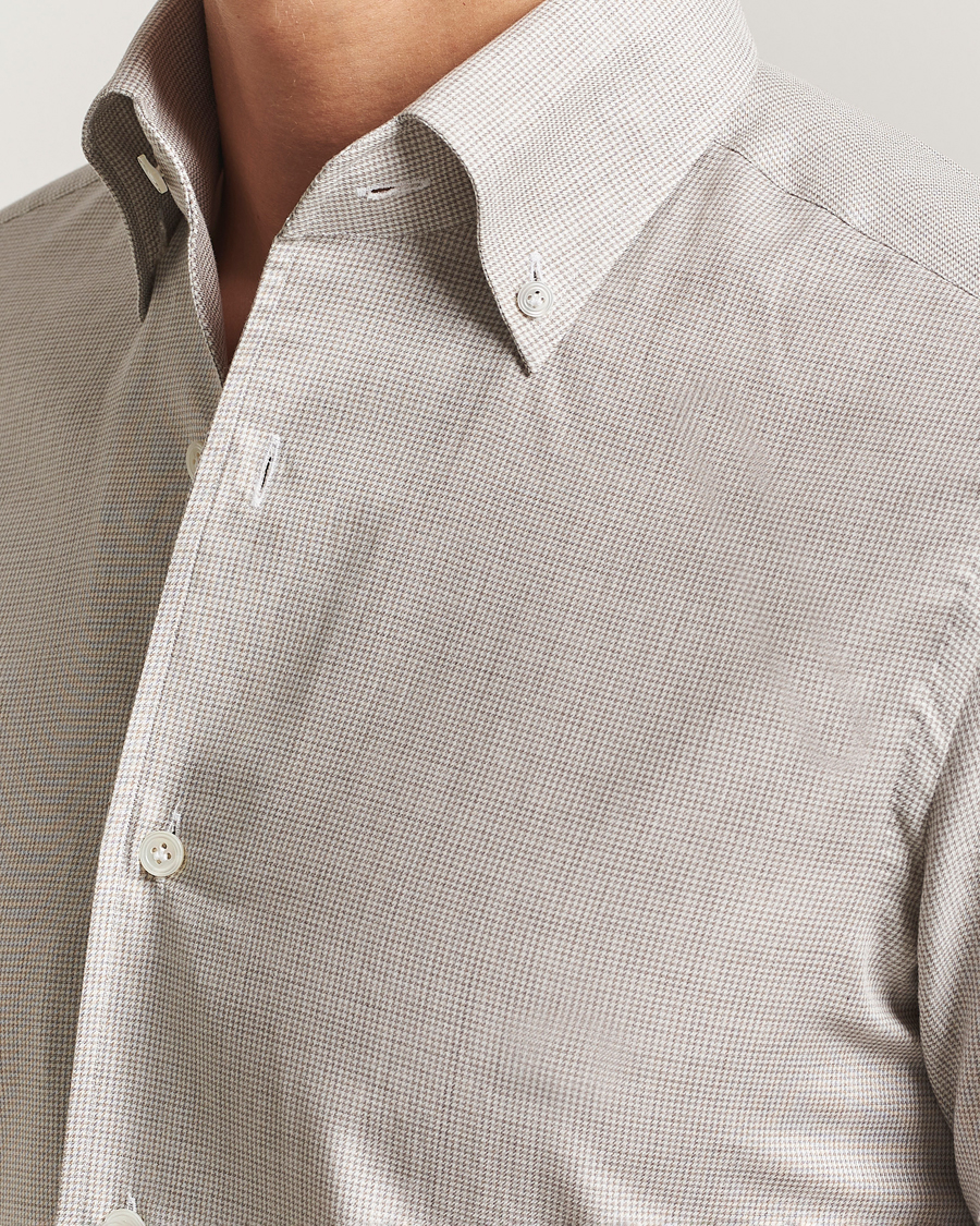 Herr | Skjortor | 100Hands | Micro Houndstooth Flannel Button Down Beige