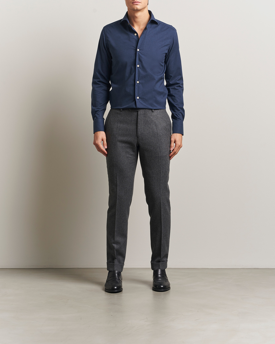 Herr | Skjortor | 100Hands | Cotton Melange Cut Away Shirt Light Blue