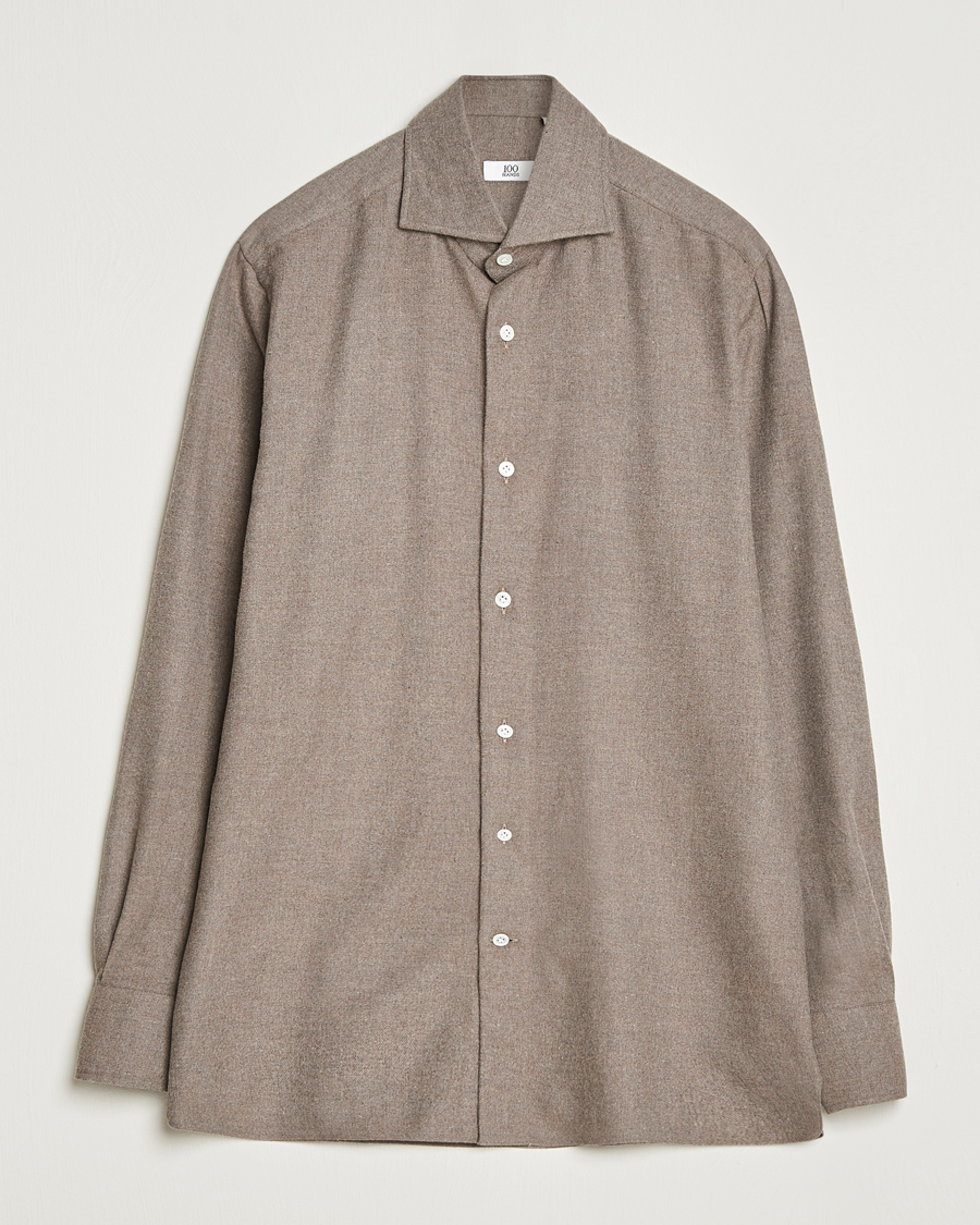 Herr | Skjortor | 100Hands | Herringbone Flannel Cut Away Shirt Caramel