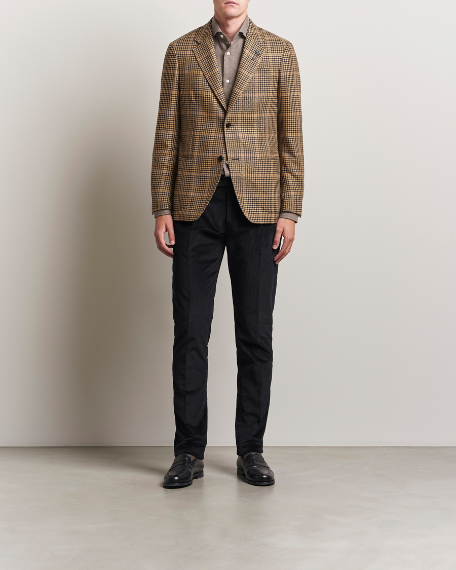 Herr | Skjortor | 100Hands | Herringbone Flannel Cut Away Shirt Caramel