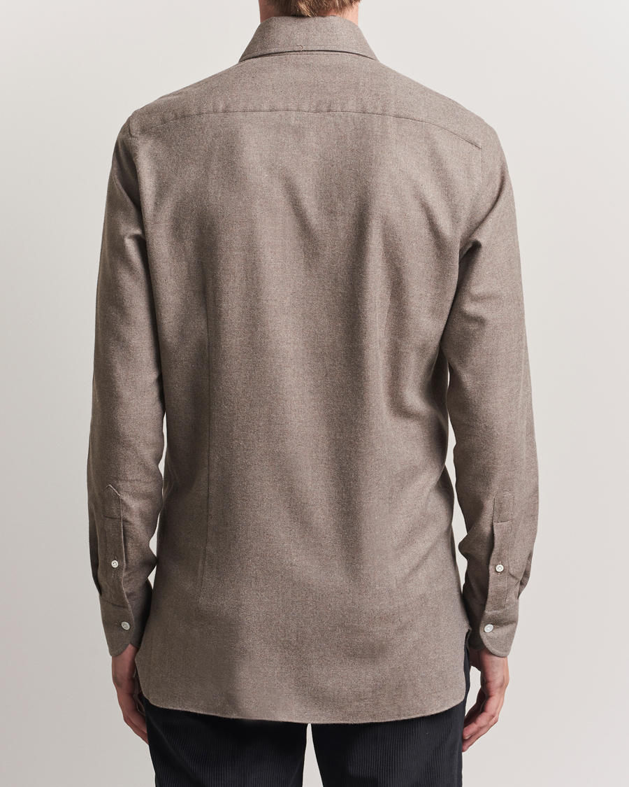 Herr | Skjortor | 100Hands | Herringbone Flannel Cut Away Shirt Caramel