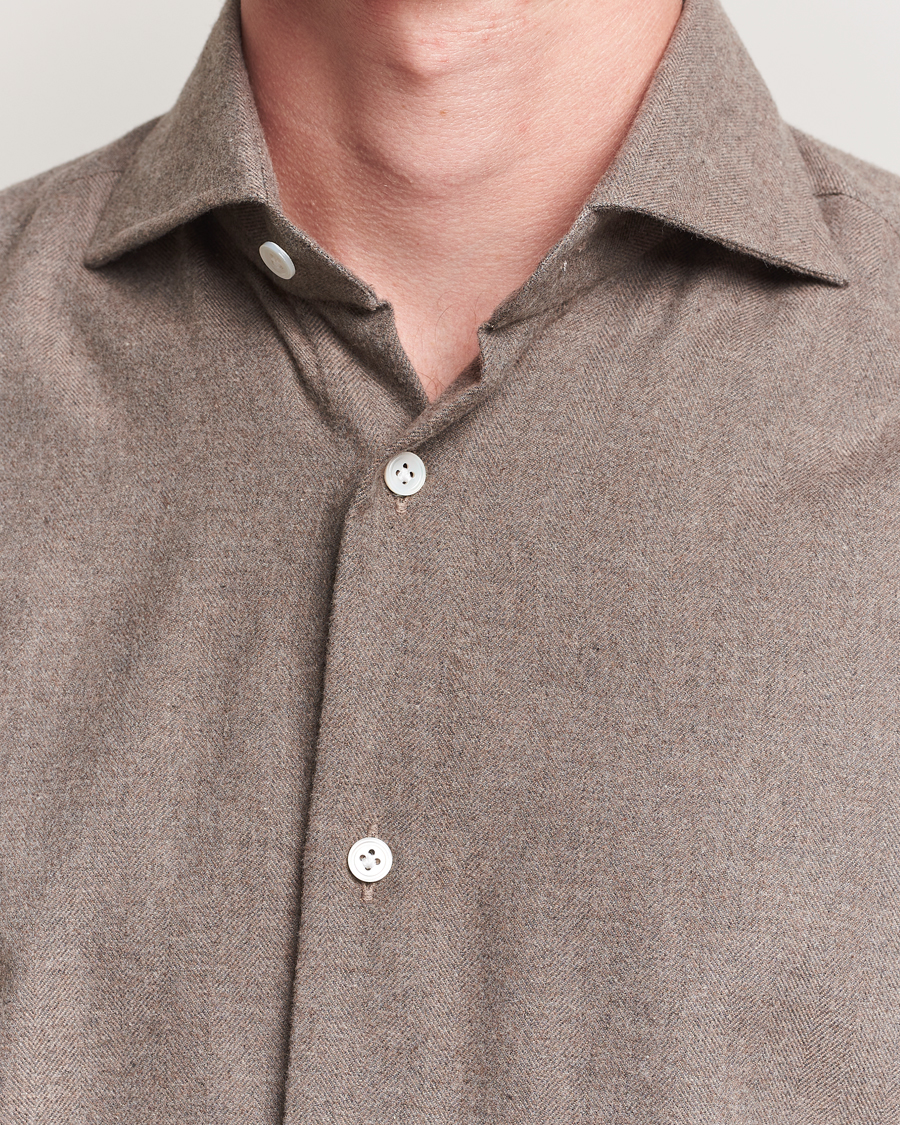 Herr | Skjortor | 100Hands | Herringbone Flannel Cut Away Shirt Caramel