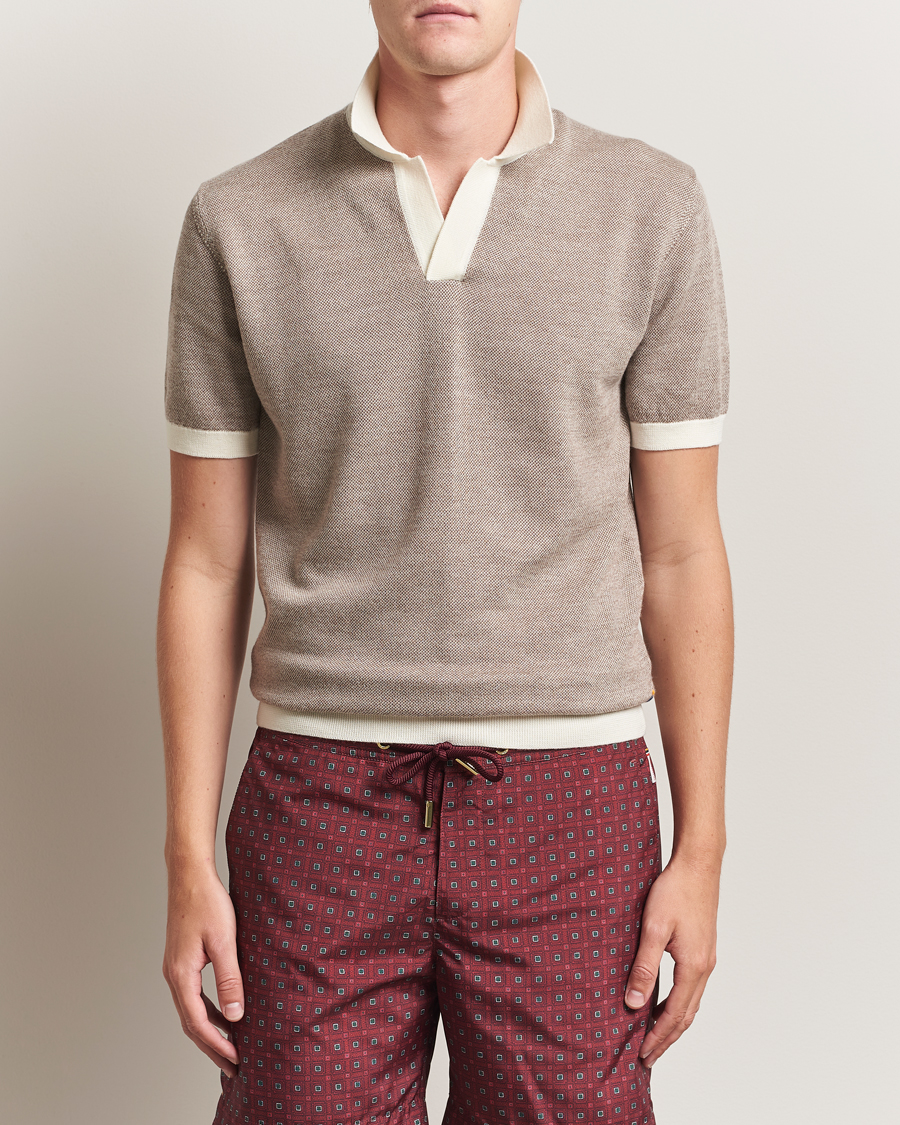Herr | Pikéer | Orlebar Brown | Horton Contrast Merino Polo Morel Brown/Sand