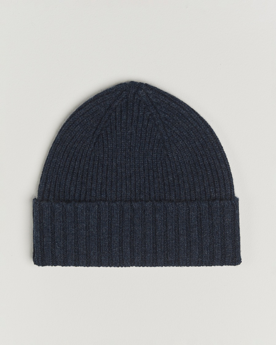 Herr | Mössor | Robert Mackie | Kingswell Ribbed Wool/Cashmere Beanie Navy