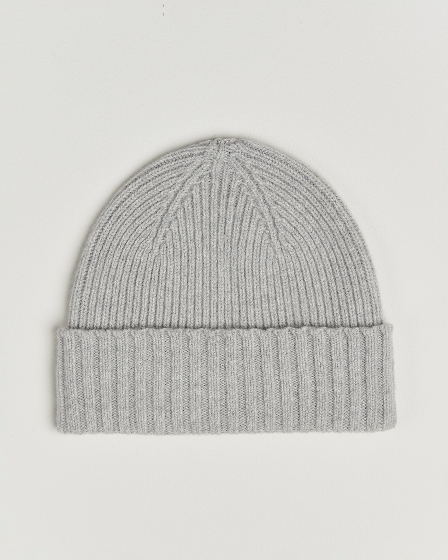 Herr | Mössor | Robert Mackie | Kingswell Ribbed Wool/Cashmere Beanie Light Grey