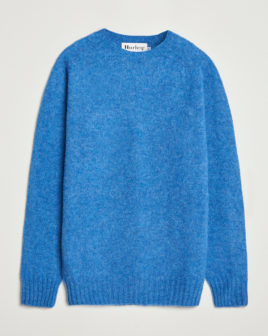 Herr | Tröjor | Harley Of Scotland | Brushed Supersoft Lambswool Crewneck Cobalt