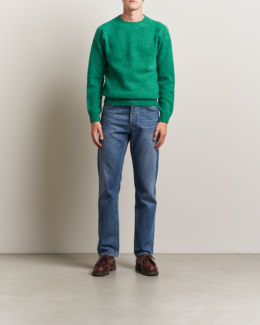 Herr | Tröjor | Harley Of Scotland | Brushed Supersoft Lambswool Crewneck Evergreen