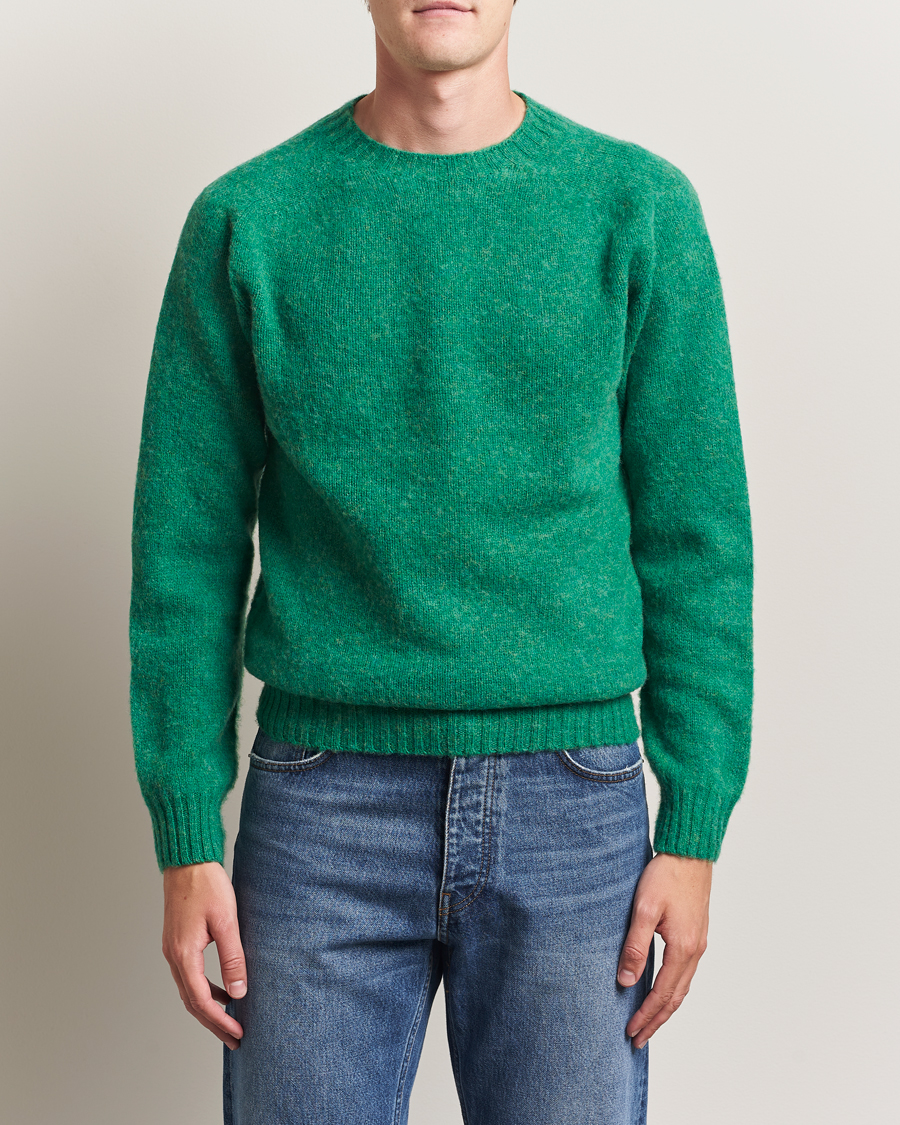 Herr | Tröjor | Harley Of Scotland | Brushed Supersoft Lambswool Crewneck Evergreen