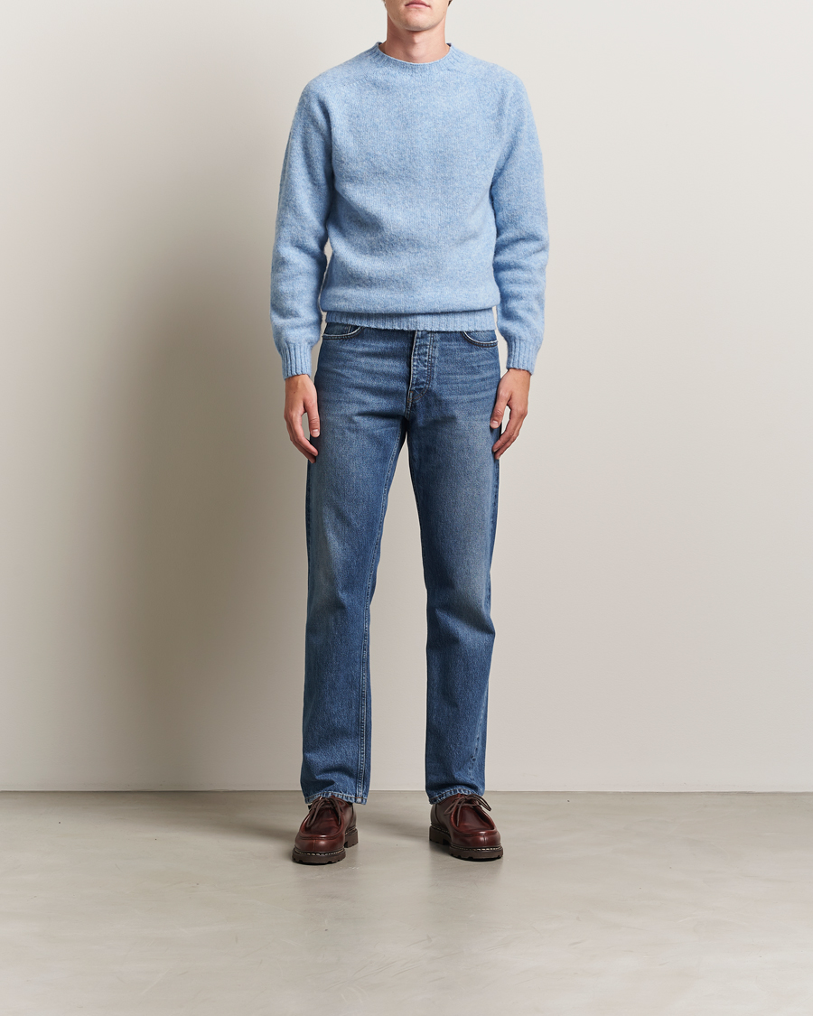 Herr | Tröjor | Harley Of Scotland | Brushed Supersoft Lambswool Crewneck Glacier