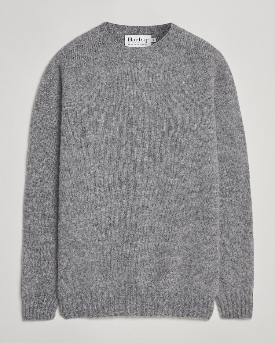 Herr | Tröjor | Harley Of Scotland | Brushed Supersoft Lambswool Crewneck Mid Grey