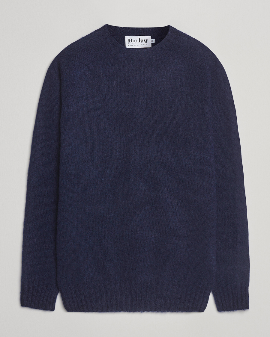 Herr | Tröjor | Harley Of Scotland | Brushed Supersoft Lambswool Crewneck Navy