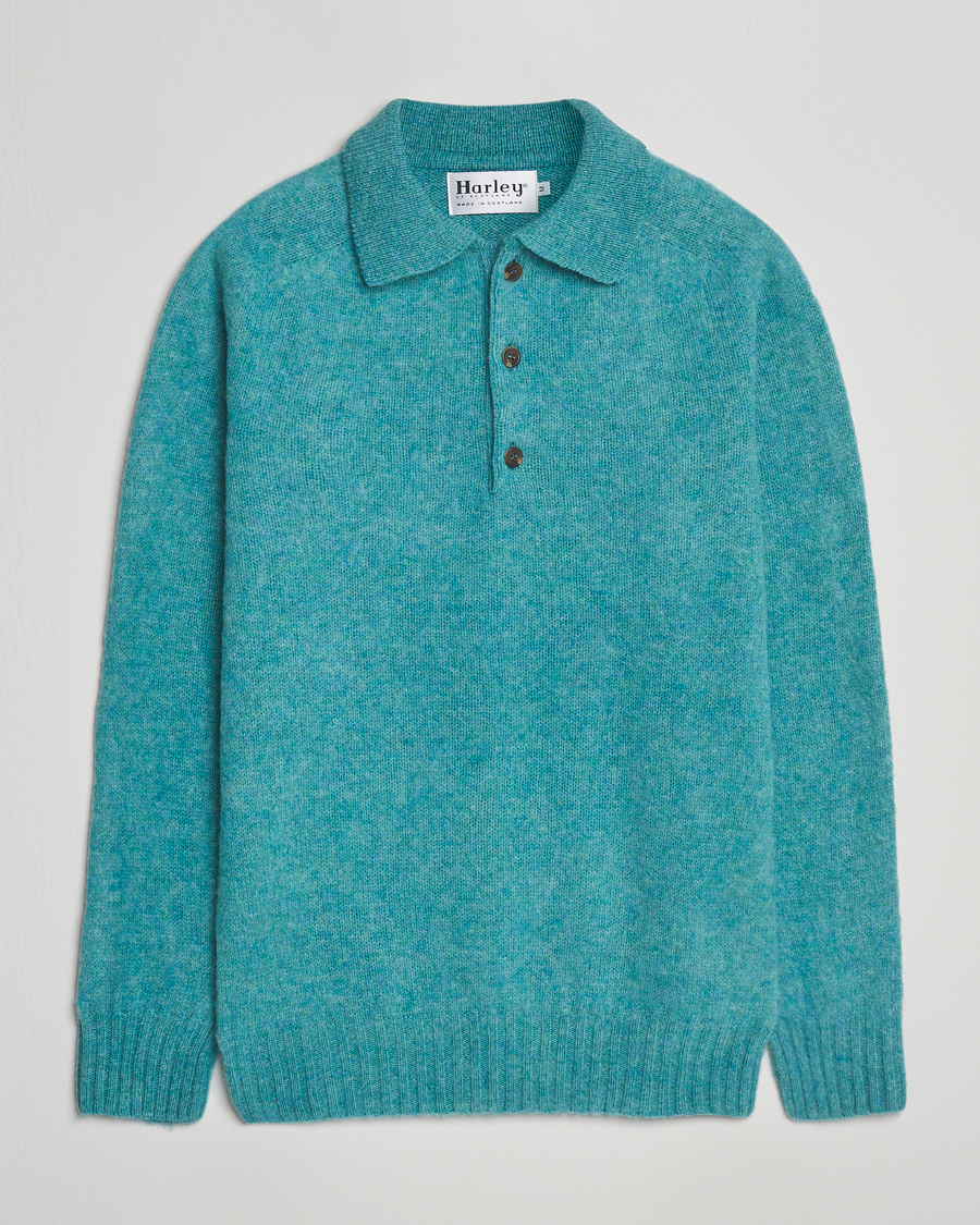Herr | Tröjor | Harley Of Scotland | Brushed Supersoft Lambswool Polo Hummingbird