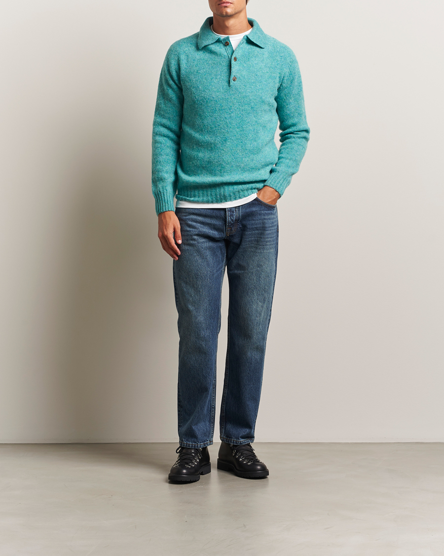 Herr | Tröjor | Harley Of Scotland | Brushed Supersoft Lambswool Polo Hummingbird
