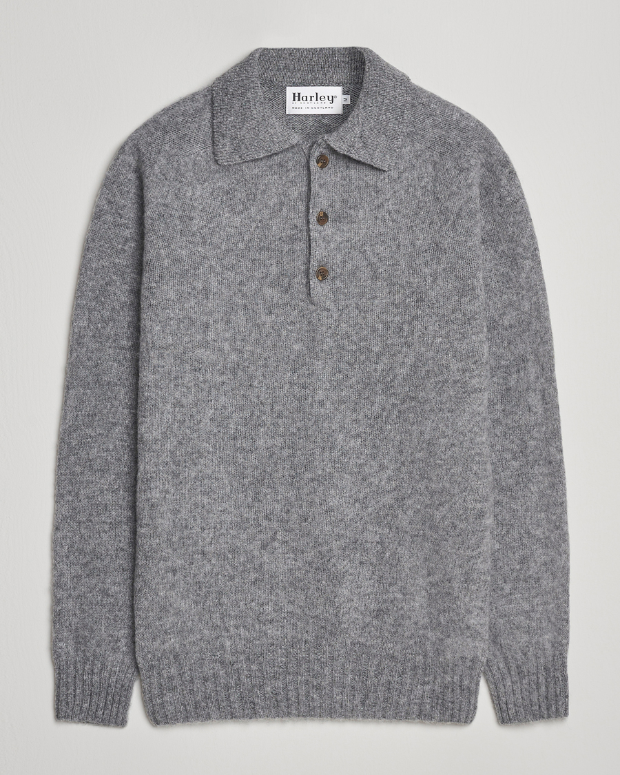 Herr | Tröjor | Harley Of Scotland | Brushed Supersoft Lambswool Polo Mid Grey